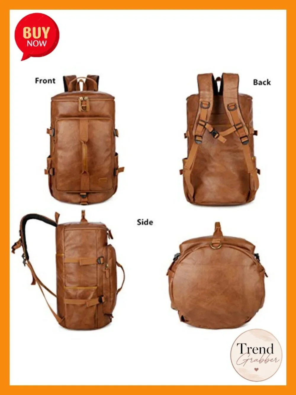 Convertible Vegan Leather Weekender Duffel Travel Backpack Overnight Bag